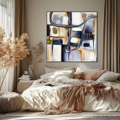 BUYARTVIEW Structured Chaos – Modern Square Abstract Painting with Architectural Lines - image 6