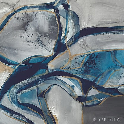 BUYARTVIEW Azure Depths – Abstract Blue and Gold Oil Painting - image 4