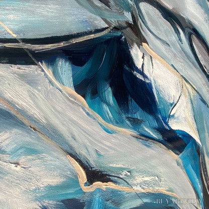 BUYARTVIEW Indigo Dreamscape – Abstract Blue and Gold Oil Painting - image 3
