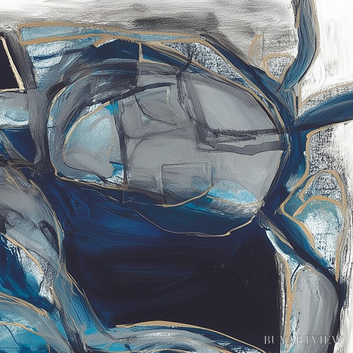 BUYARTVIEW Indigo Dreamscape – Abstract Blue and Gold Oil Painting - image 5