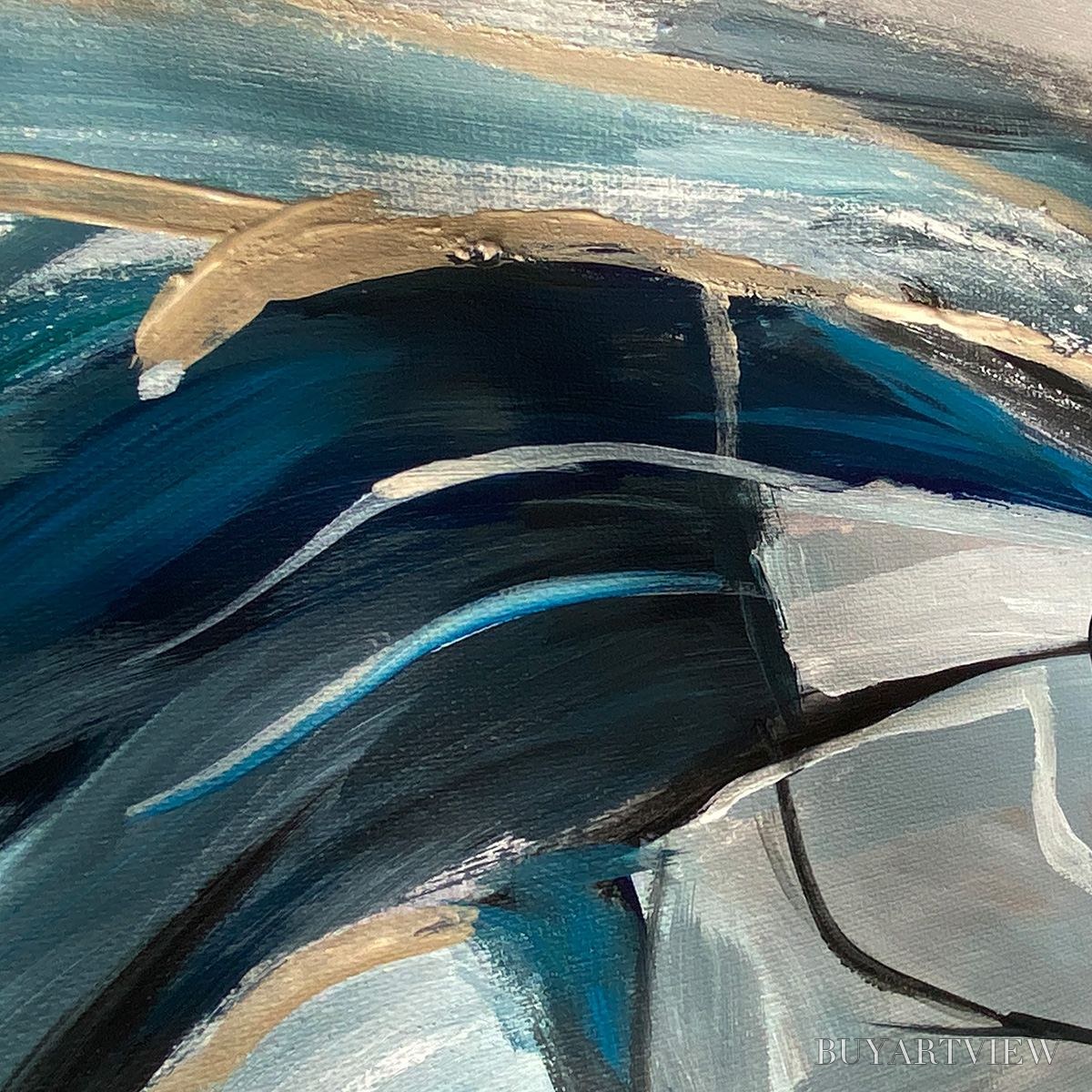 BUYARTVIEW Indigo Dreamscape – Abstract Blue and Gold Oil Painting - image 6