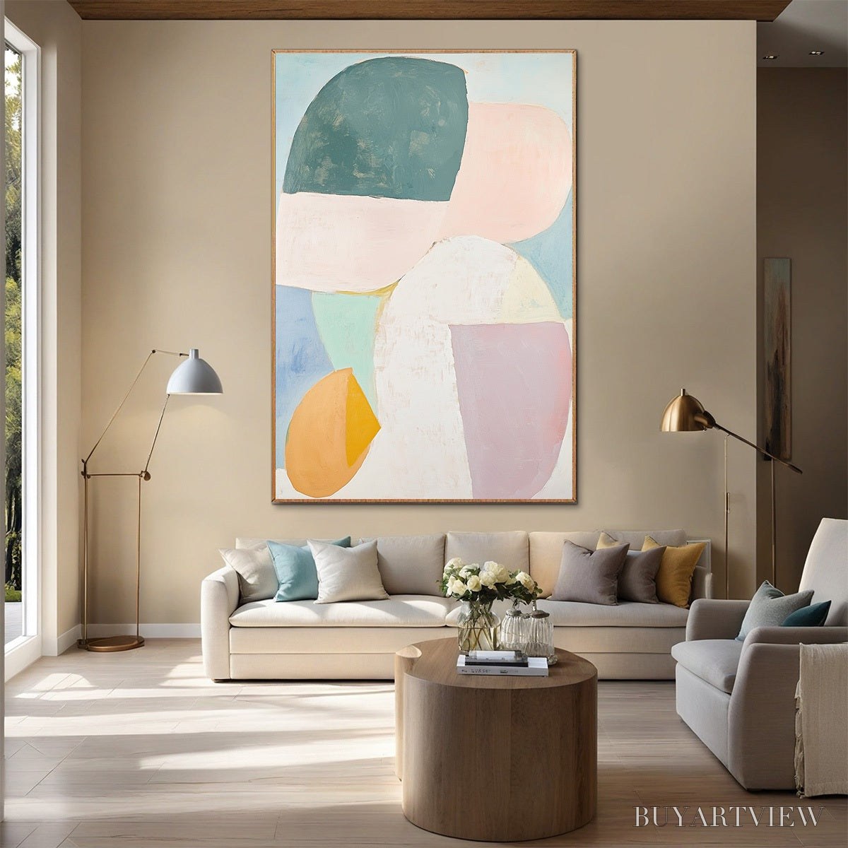 BUYARTVIEW Pastel Harmony – Soft Abstract Color Block Oil Painting - image 4