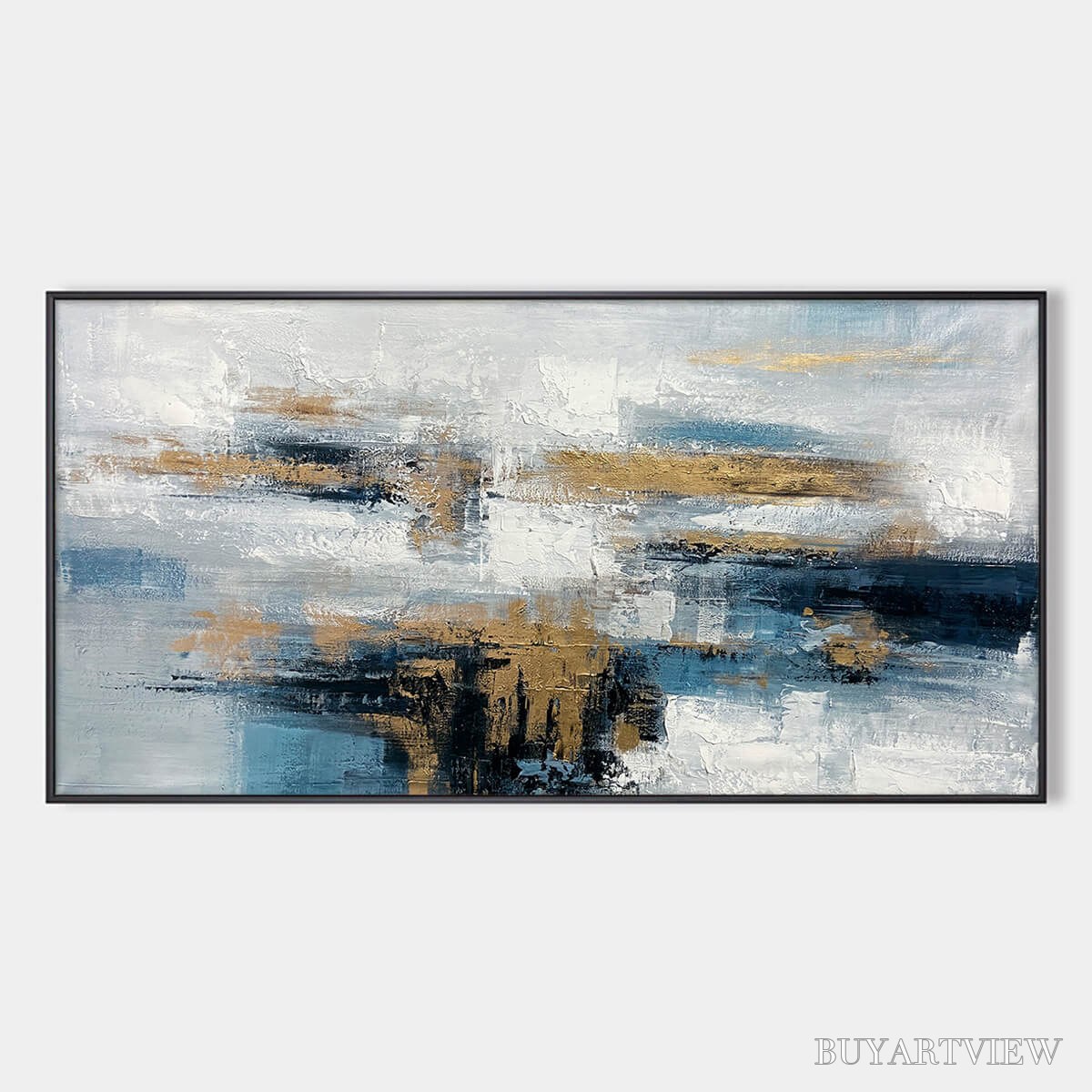 BUYARTVIEW Golden Drift – Abstract Blue and Gold Oil Painting - image 1