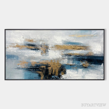 BUYARTVIEW Golden Drift – Abstract Blue and Gold Oil Painting - image 1