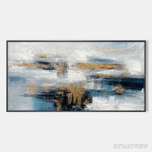 BUYARTVIEW Golden Drift – Abstract Blue and Gold Oil Painting - image 1