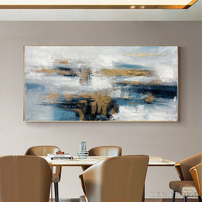BUYARTVIEW Golden Drift – Abstract Blue and Gold Oil Painting - image 2