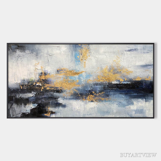 BUYARTVIEW Azure Dream – Abstract Blue and Gold Oil Painting - image 1