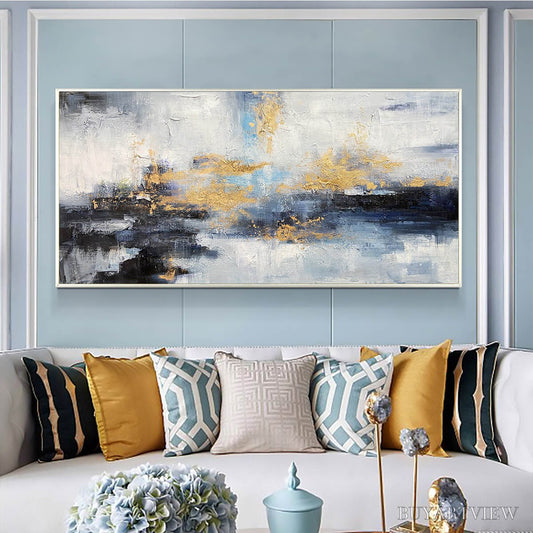 BUYARTVIEW Azure Dream – Abstract Blue and Gold Oil Painting - image 2