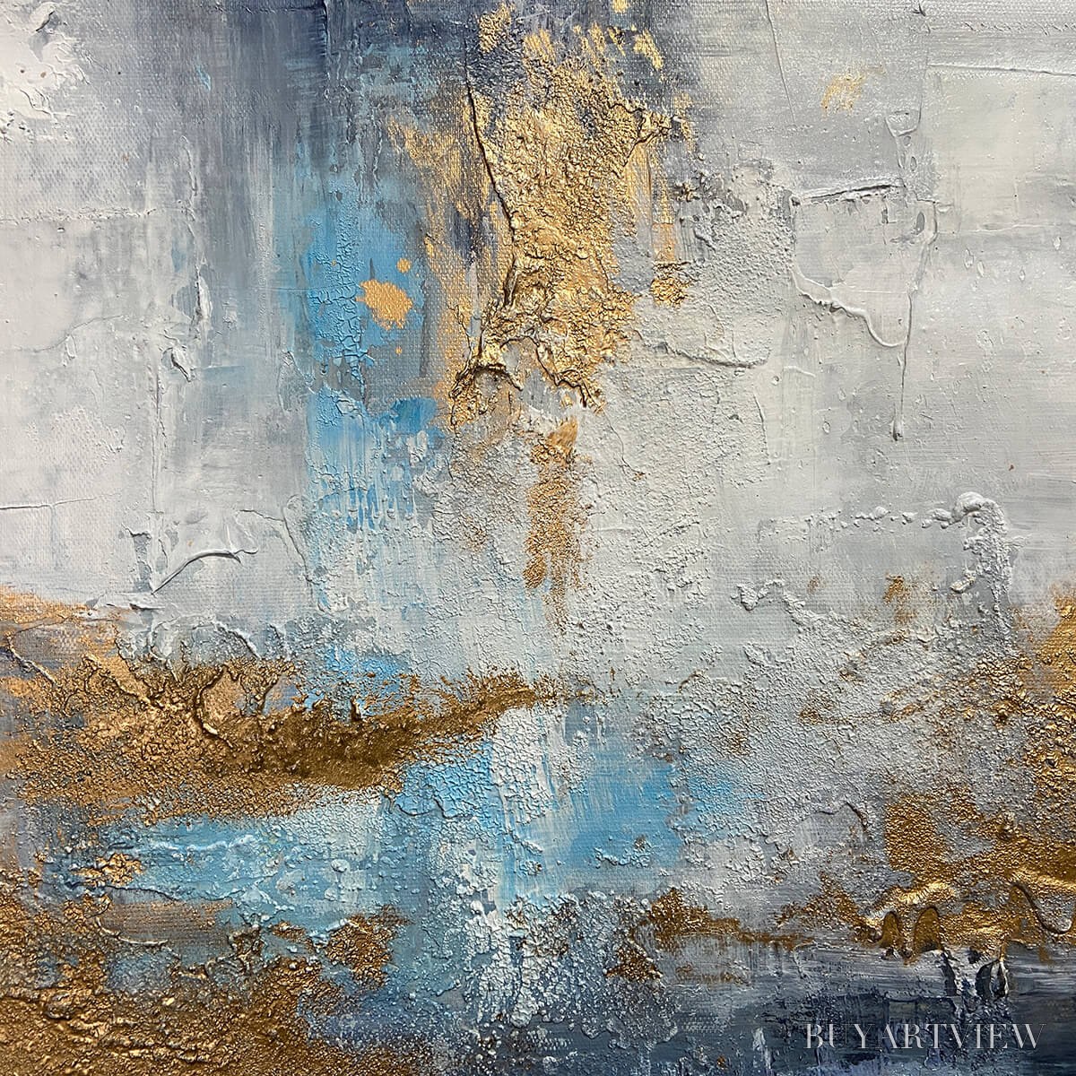 BUYARTVIEW Azure Dream – Abstract Blue and Gold Oil Painting - image 3