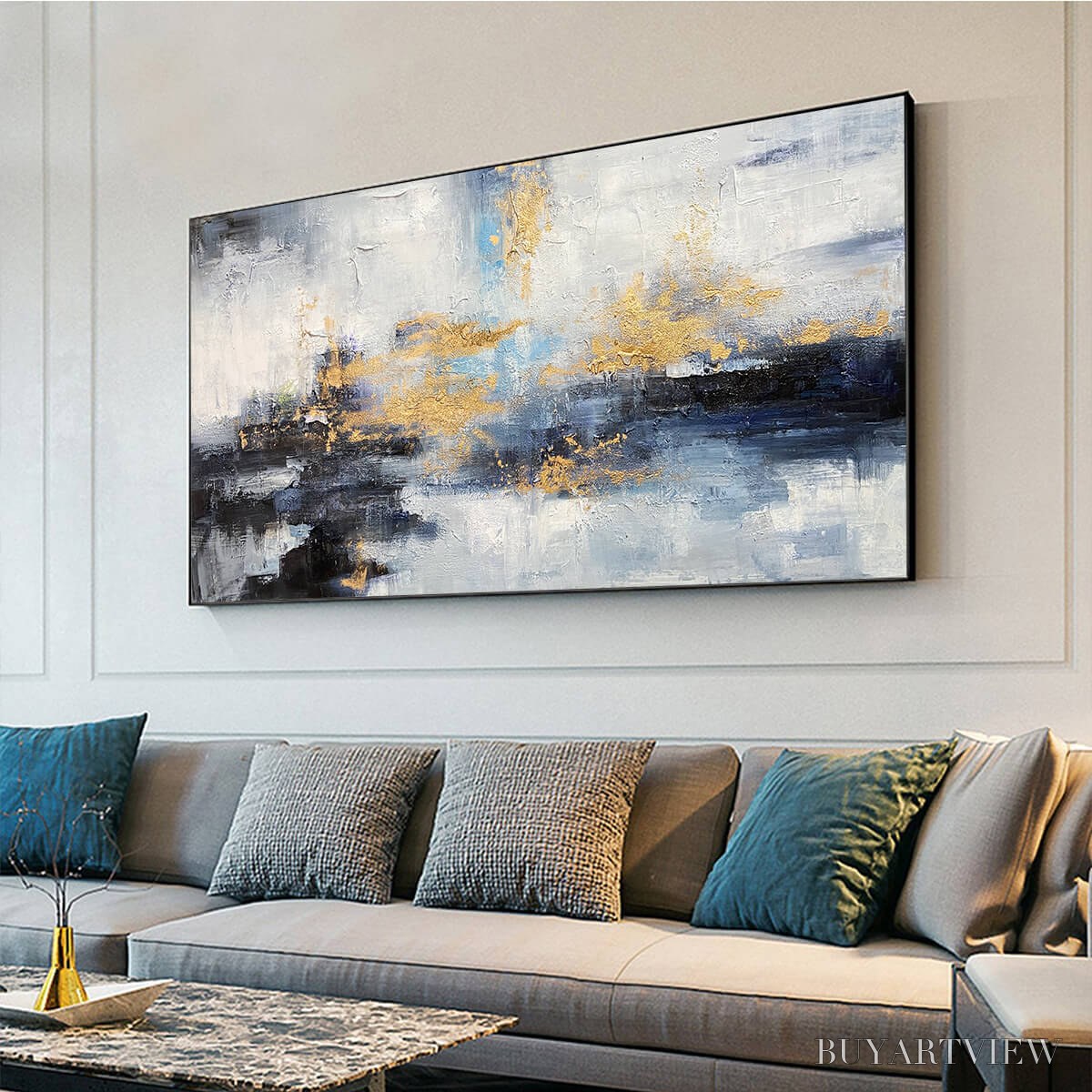 BUYARTVIEW Azure Dream – Abstract Blue and Gold Oil Painting - image 4
