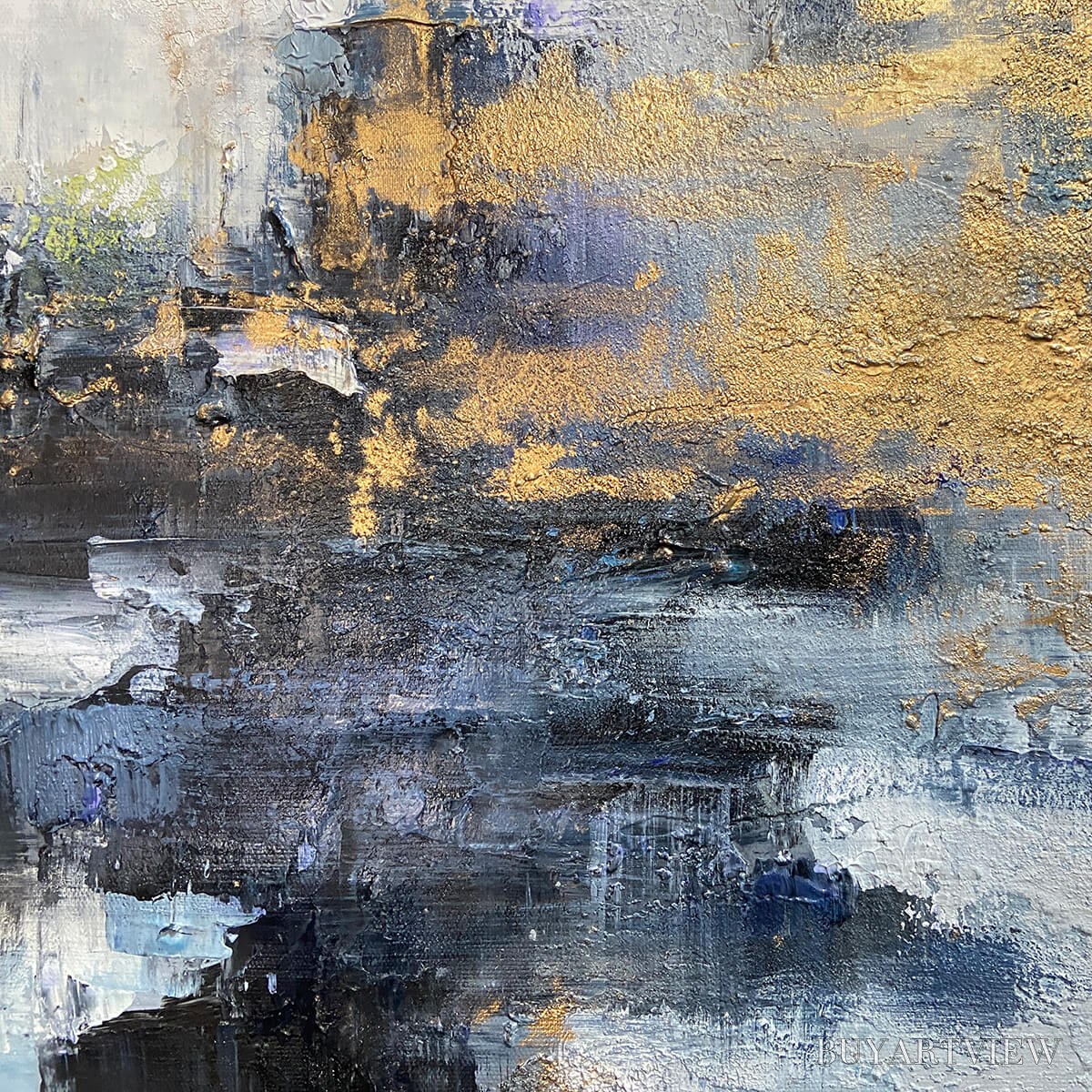BUYARTVIEW Azure Dream – Abstract Blue and Gold Oil Painting - image 5