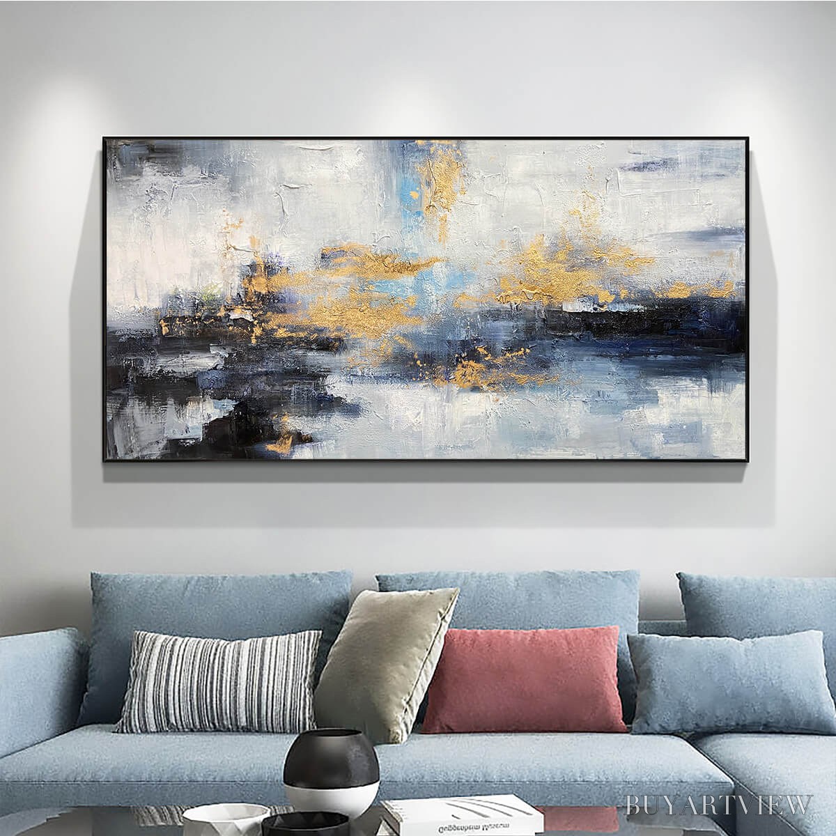 BUYARTVIEW Azure Dream – Abstract Blue and Gold Oil Painting - image 6