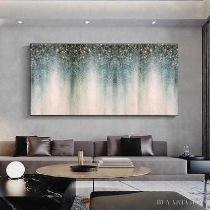 BUYARTVIEW Emerald Rain – Panoramic Abstract Oil Painting with Gold and Green - image 6