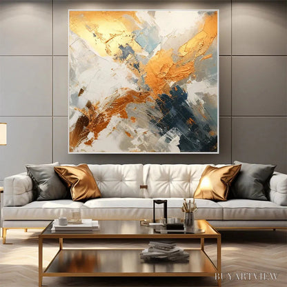 BUYARTVIEW Gilded Confluence – Square Abstract Oil Painting with Gold, and Grey - image 6
