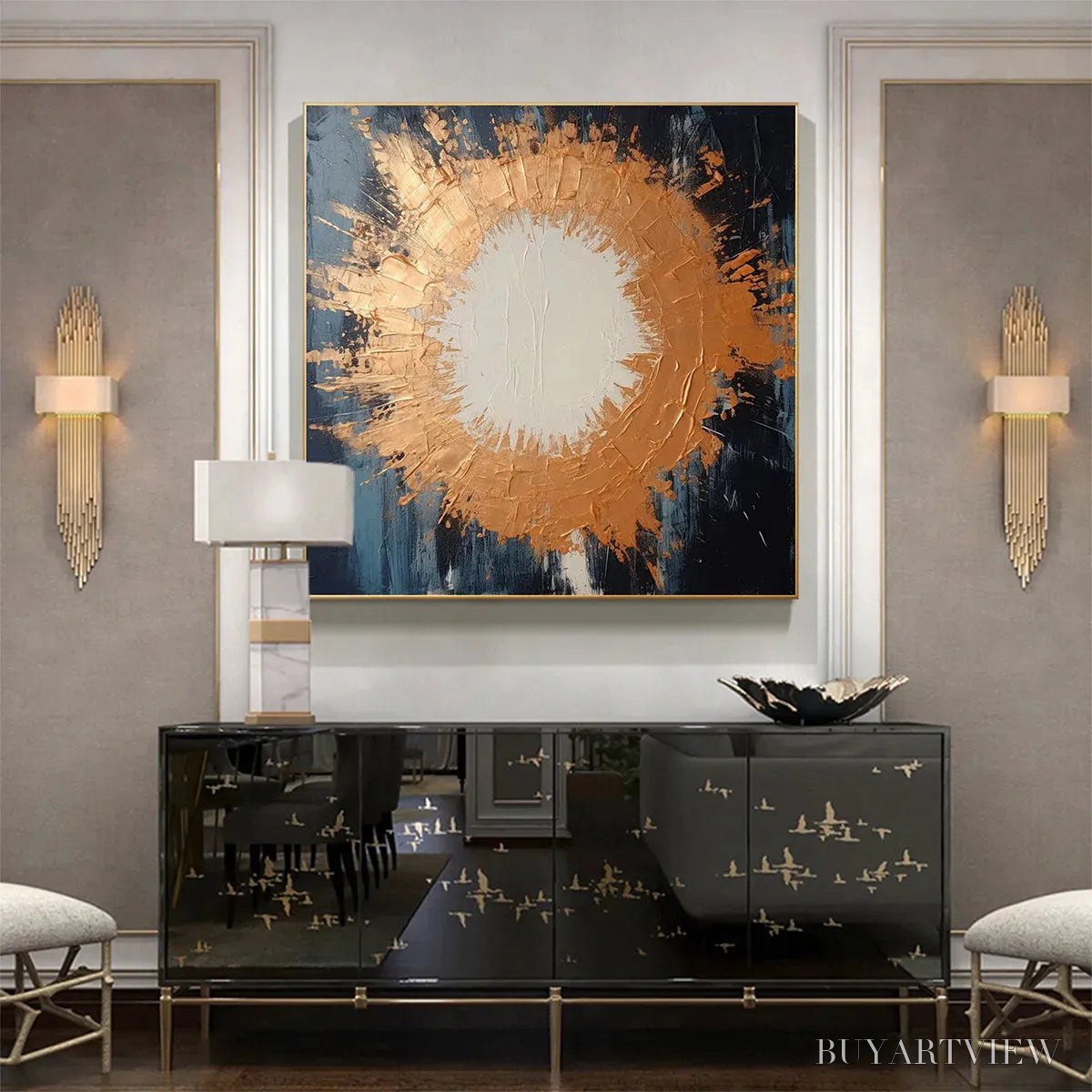 BUYARTVIEW Copper Nova – Square Abstract Oil Painting with Copper and Dark Blue - image 4