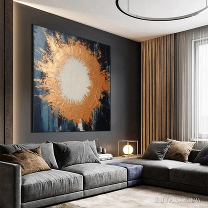 BUYARTVIEW Copper Nova – Square Abstract Oil Painting with Copper and Dark Blue - image 5