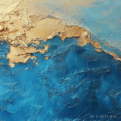 BUYARTVIEW Gilded Tidepool – Square Abstract Oil Painting with Gold Leaf and Blue - image 3