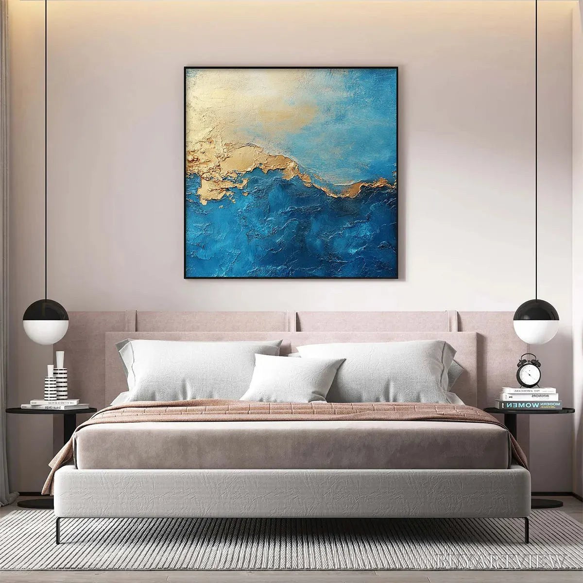 BUYARTVIEW Gilded Tidepool – Square Abstract Oil Painting with Gold Leaf and Blue - image 5