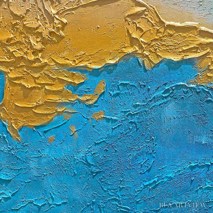 BUYARTVIEW Gilded Tidepool – Square Abstract Oil Painting with Gold Leaf and Blue - image 6