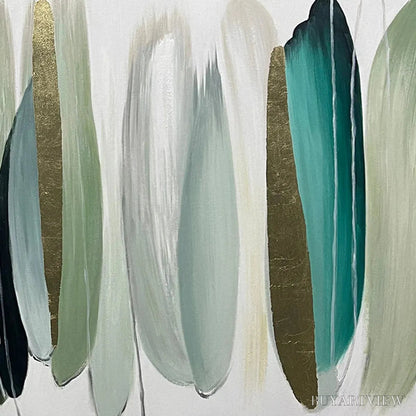 BUYARTVIEW Autumn Whispers – Abstract Painting in Pink, Green, and Gold, Horizontal Canvas, Modern - image 3