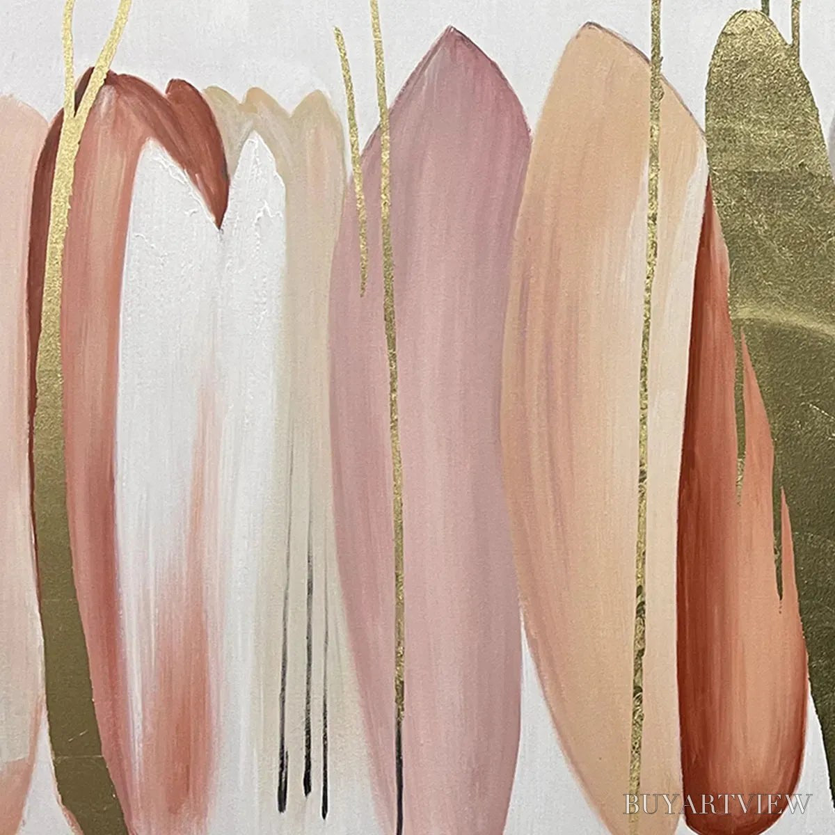 BUYARTVIEW Autumn Whispers – Abstract Painting in Pink, Green, and Gold, Horizontal Canvas, Modern - image 5