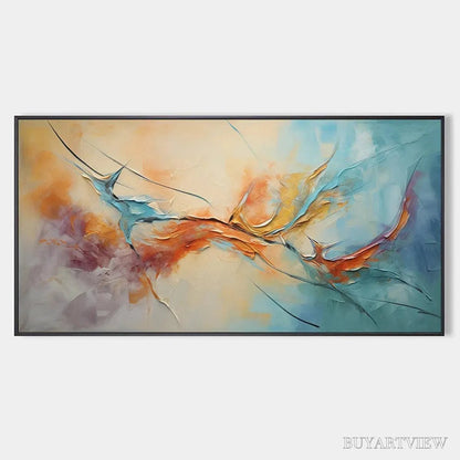 BUYARTVIEW Coral Reef – Panoramic Abstract Blue and Orange Oil Painting - image 1