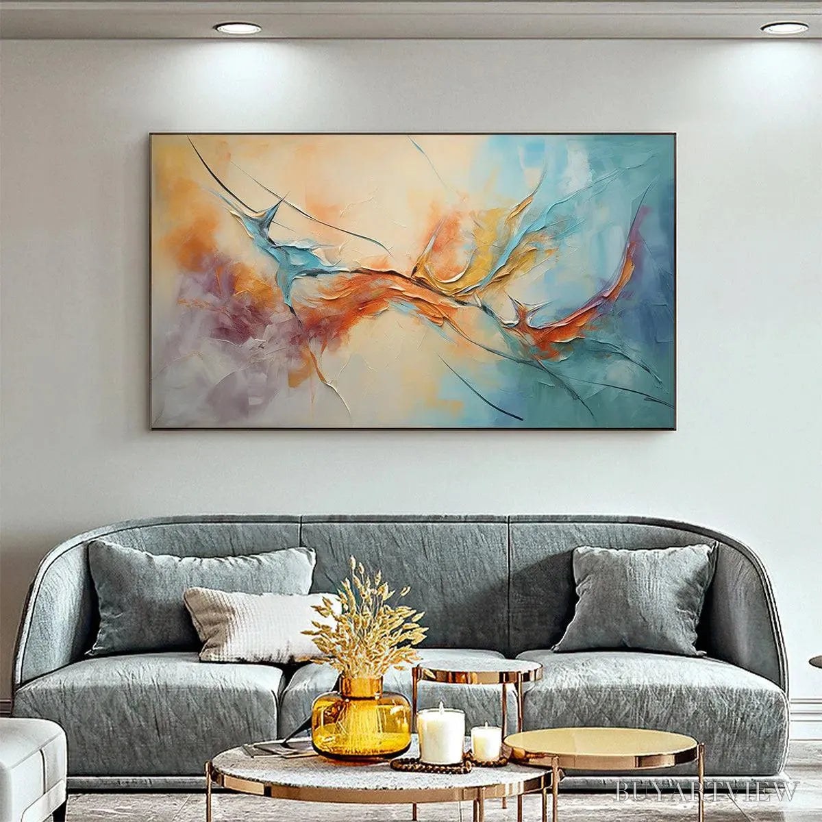 BUYARTVIEW Coral Reef – Panoramic Abstract Blue and Orange Oil Painting - image 2