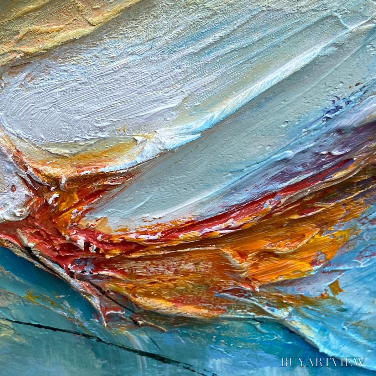 BUYARTVIEW Coral Reef – Panoramic Abstract Blue and Orange Oil Painting - image 6