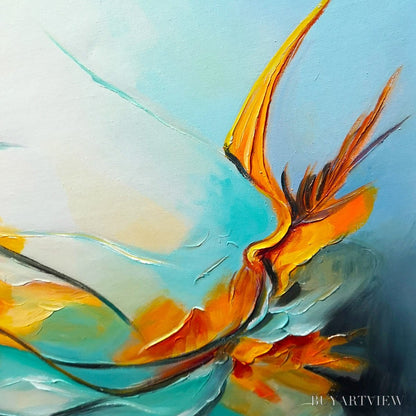 BUYARTVIEW Serene Dawn – Panoramic Abstract Teal and Gold Oil Painting - image 3