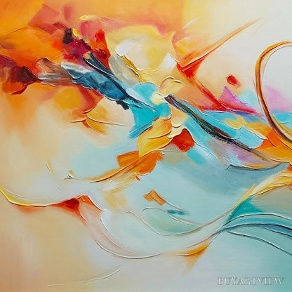 BUYARTVIEW Serene Dawn – Panoramic Abstract Teal and Gold Oil Painting - image 6