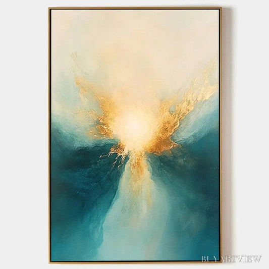 BUYARTVIEW Golden Abyss – Abstract Teal and Gold Oil Painting - image 1