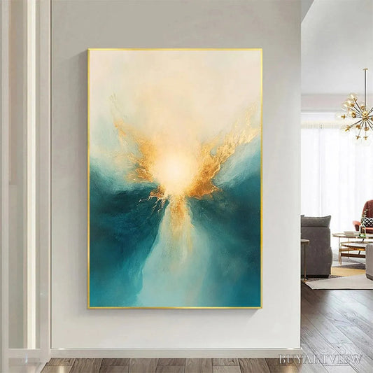 BUYARTVIEW Golden Abyss – Abstract Teal and Gold Oil Painting - image 2