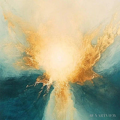 BUYARTVIEW Golden Abyss – Abstract Teal and Gold Oil Painting - image 3