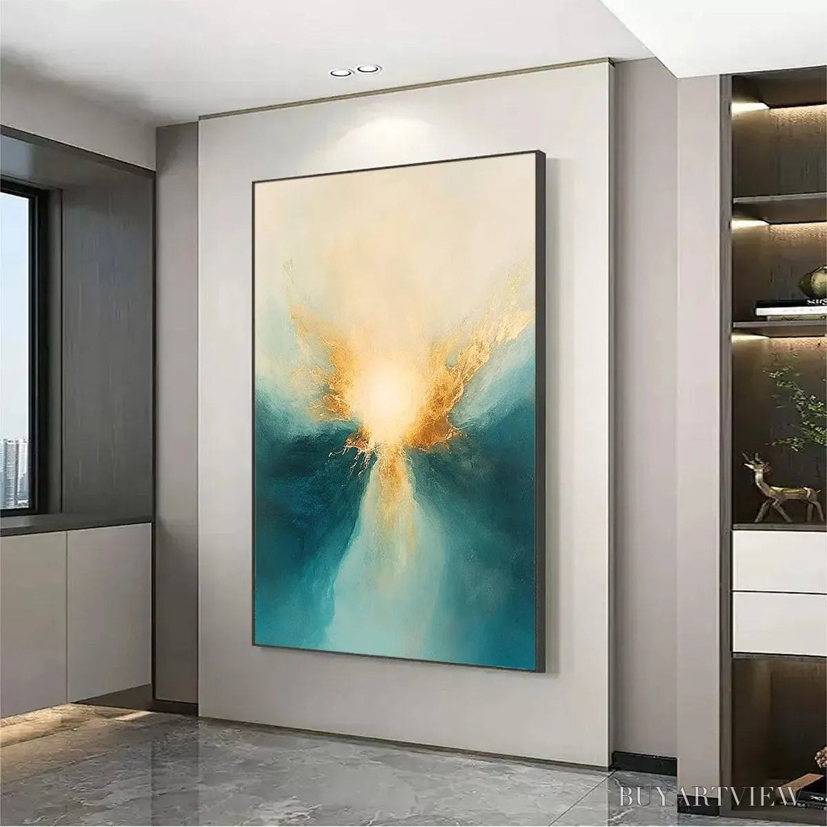 BUYARTVIEW Golden Abyss – Abstract Teal and Gold Oil Painting - image 4