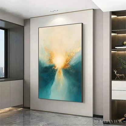 BUYARTVIEW Golden Abyss – Abstract Teal and Gold Oil Painting - image 4