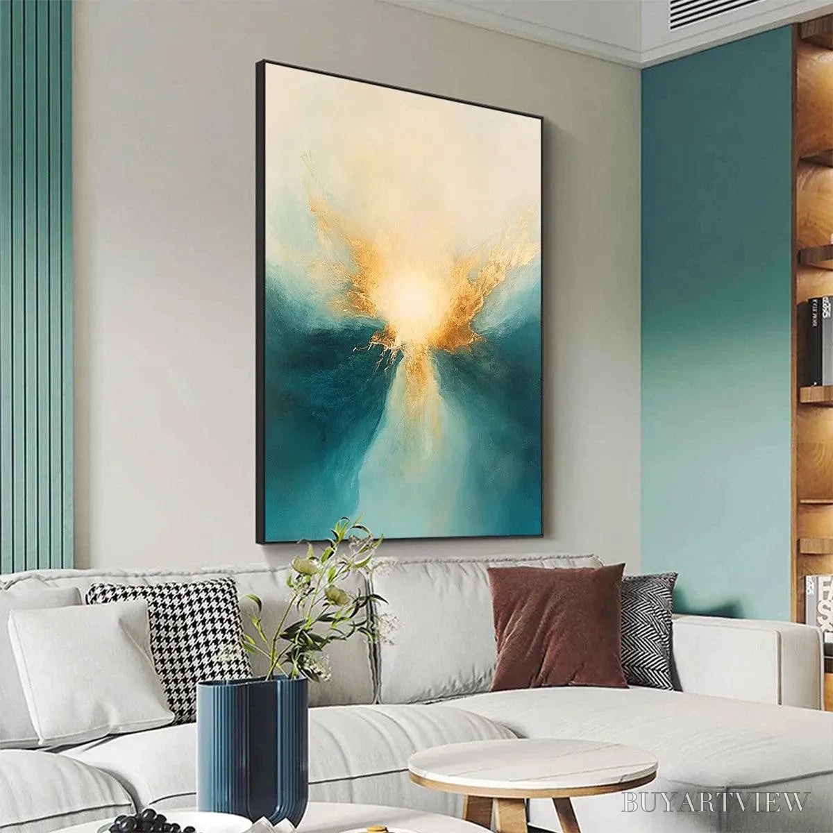 BUYARTVIEW Golden Abyss – Abstract Teal and Gold Oil Painting - image 5
