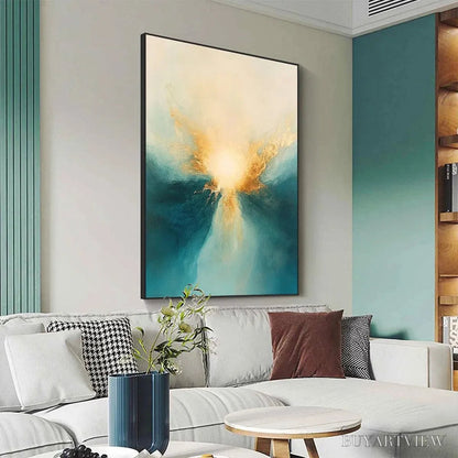 BUYARTVIEW Golden Abyss – Abstract Teal and Gold Oil Painting - image 5