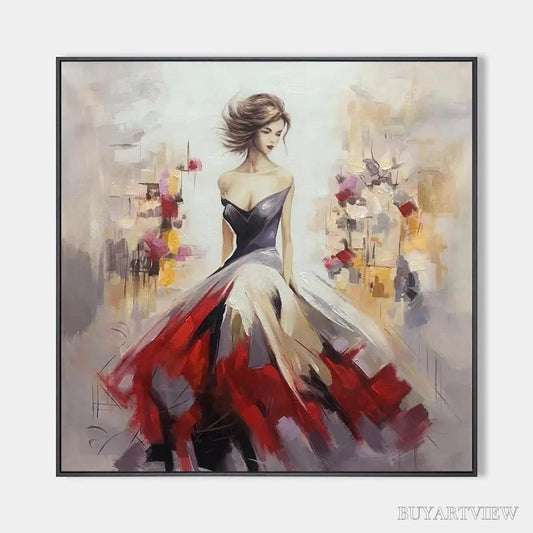 BUYARTVIEW Elegant Lady in Red Dress Oil Painting - Abstract Art - image 1