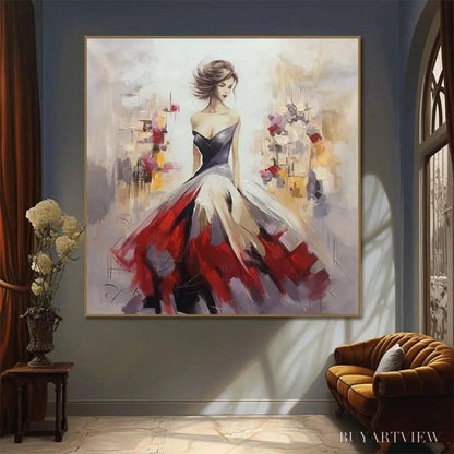 BUYARTVIEW Elegant Lady in Red Dress Oil Painting - Abstract Art - image 2
