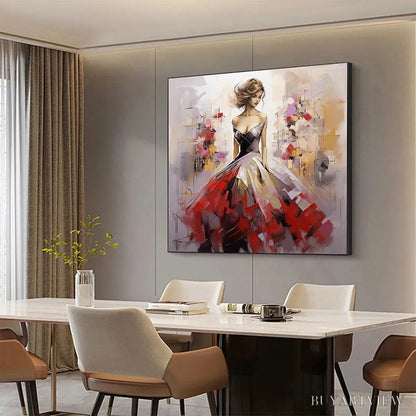 BUYARTVIEW Elegant Lady in Red Dress Oil Painting - Abstract Art - image 4