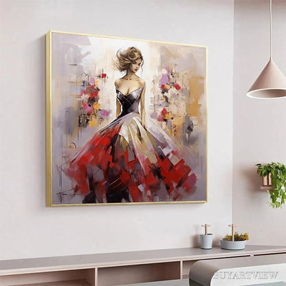 BUYARTVIEW Elegant Lady in Red Dress Oil Painting - Abstract Art - image 5