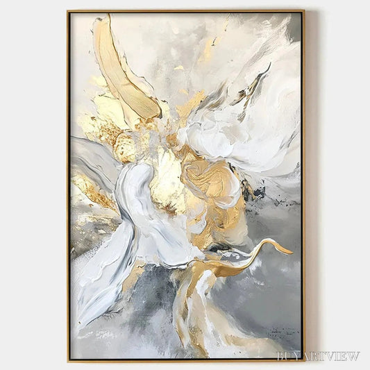 BUYARTVIEW Ethereal Gold – Abstract White, Grey and Gold Oil Painting - image 1