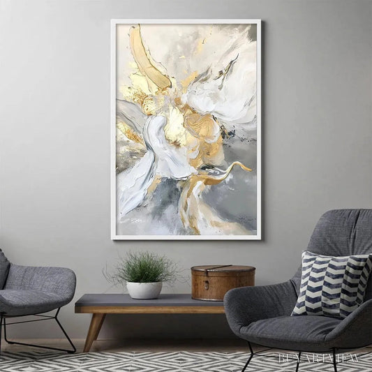 BUYARTVIEW Ethereal Gold – Abstract White, Grey and Gold Oil Painting - image 2