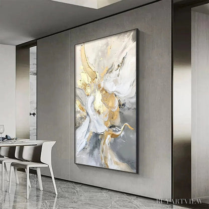 BUYARTVIEW Ethereal Gold – Abstract White, Grey and Gold Oil Painting - image 4