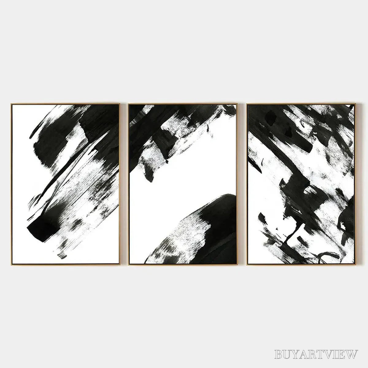 BUYARTVIEW Black & White Abstract Triptych – Abstract Painting Set of 3, Vertical - image 1