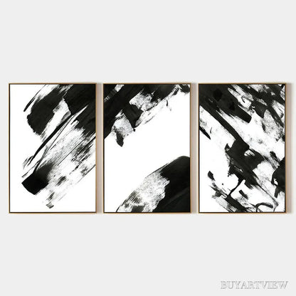 BUYARTVIEW Black & White Abstract Triptych – Abstract Painting Set of 3, Vertical - image 1