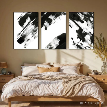 BUYARTVIEW Black & White Abstract Triptych – Abstract Painting Set of 3, Vertical - image 4