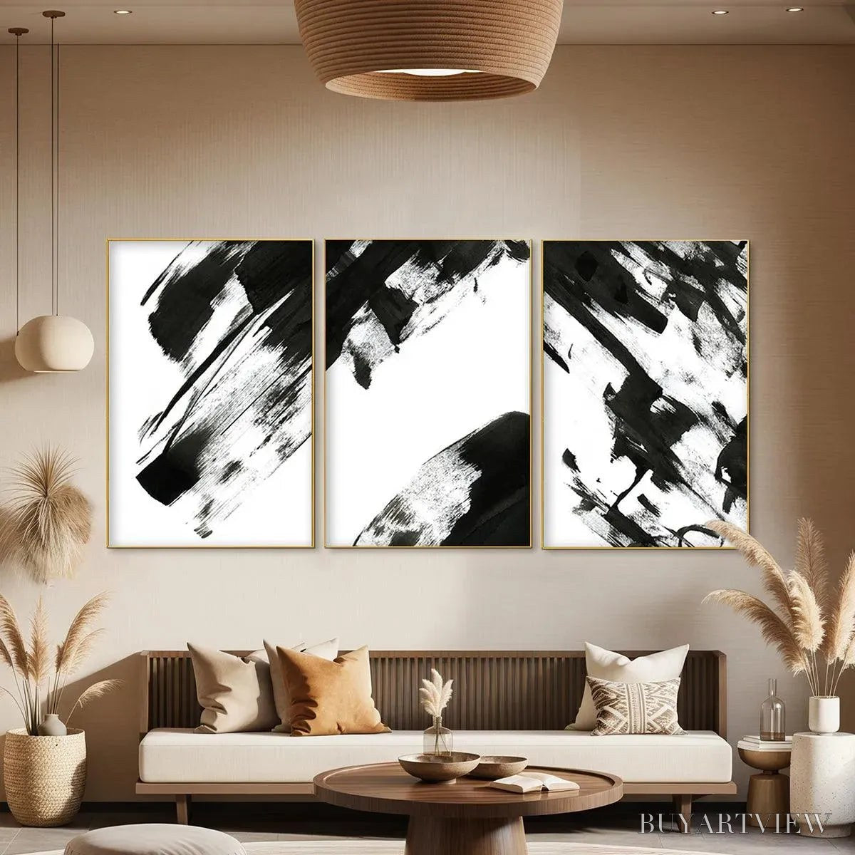 BUYARTVIEW Black & White Abstract Triptych – Abstract Painting Set of 3, Vertical - image 5