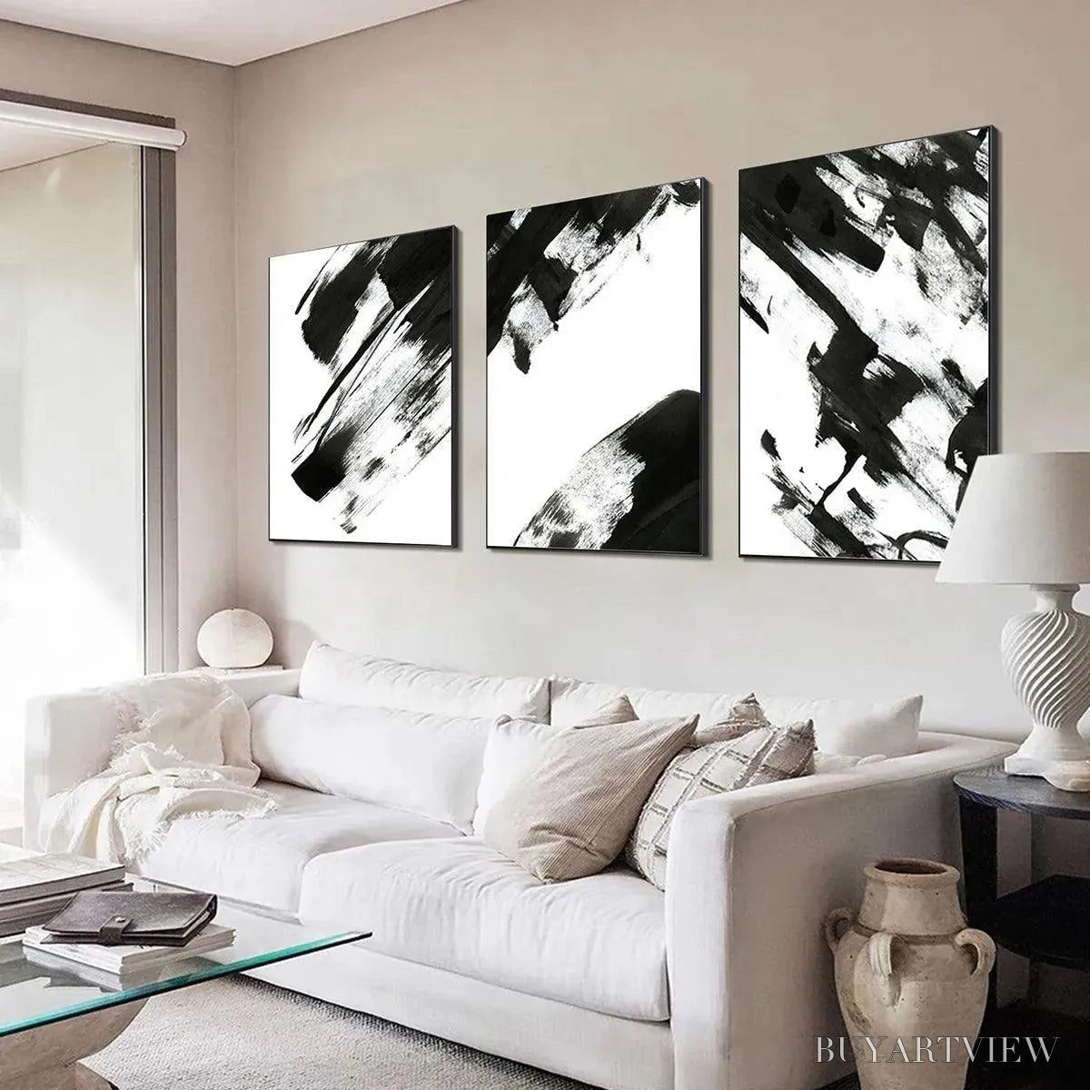 BUYARTVIEW Black & White Abstract Triptych – Abstract Painting Set of 3, Vertical - image 6