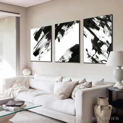 BUYARTVIEW Black & White Abstract Triptych – Abstract Painting Set of 3, Vertical - image 6